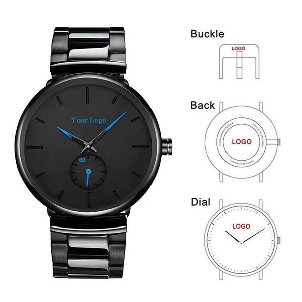 

wristwatches cl029 make your own design men watch add logo business men's watches reloj blue hands custom, Slivery;brown