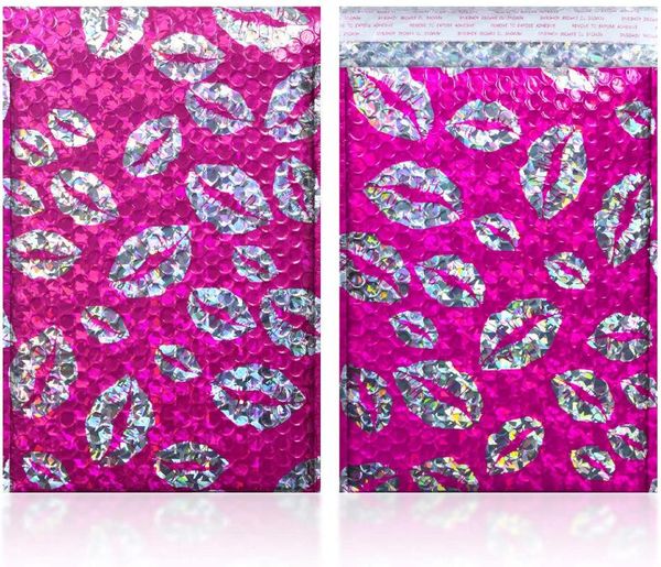 

packing bags packapro 7x10 inch love kiss lip- laser pink poly bubble mailer pack of 25 self seal padded shpping envelopes