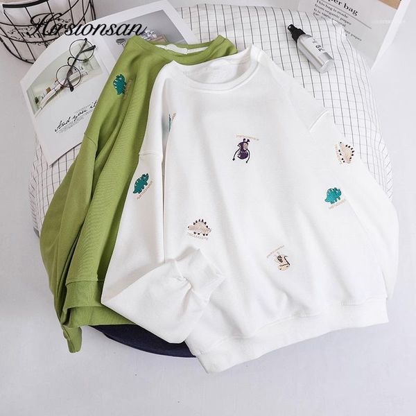 

women's hoodies & sweatshirts hirsionsan cute cartoon animal embroidery sweatshirt women white green harajuku kawaii cotton clothes kor, Black