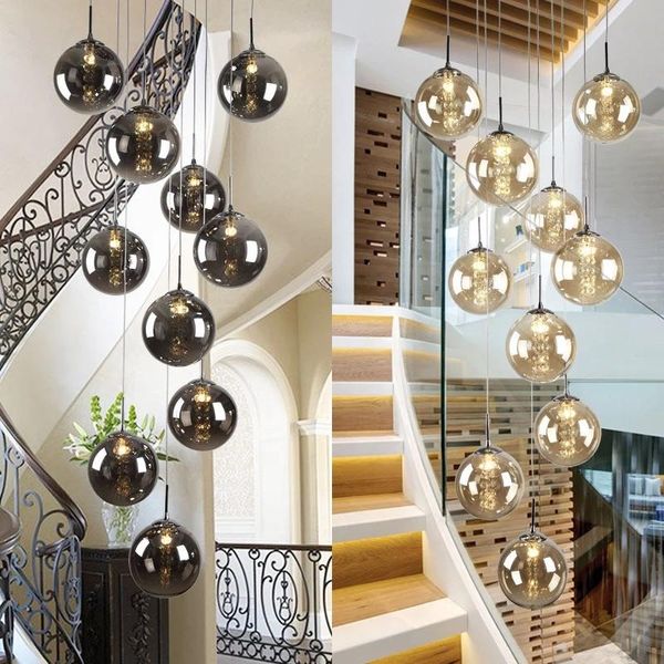 Lâmpadas pendentes de apartamento nórdico escada de cristal de cristal lâmpadas de economia de energia Led Bulbas de estar em casa Villa girating Duplex Staircase Cha Long Cha