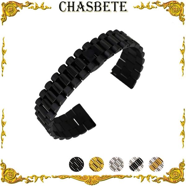 

watch bands 20mm 22mm stainless steel band for men women metal strap wrist loop belt bracelet black silver gold + pin tool, Black;brown