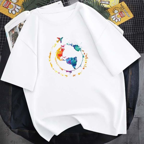 

men's t-shirts summer watercolor travel printing t-shirt cute fashion simple daily pure cotton round neck 14-color short sleeve, White;black