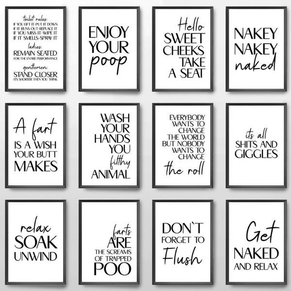 

paintings minimalist french funny canvas painting poster bathroom rules fun black and white text toilet humor wall art home decor