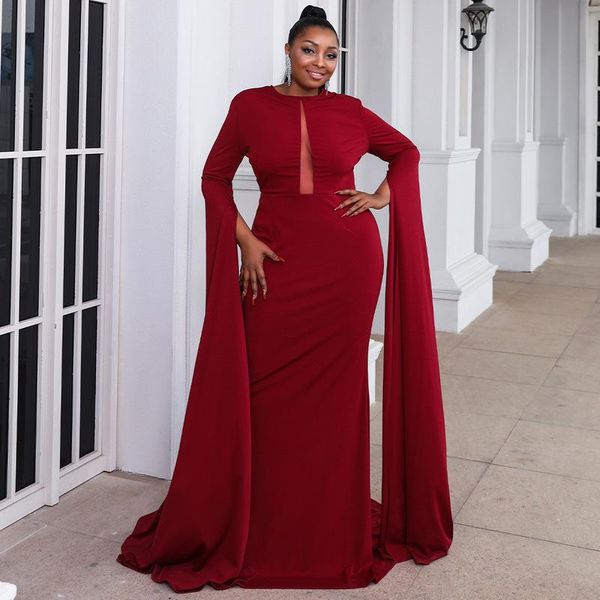 

plus size dresses african women's party evening dress 2021 horn sleeves solid color moped, Black