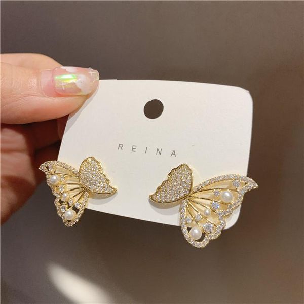 

dangle & chandelier fashion cute gold color butterfly earring for women gifts jewelry premium luxury zircon earrings, Silver