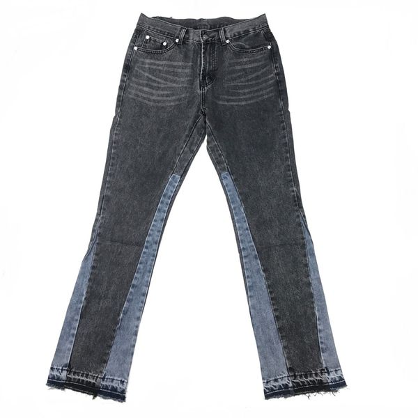 

men vintage washed black slim jeans flared trousers streetwear, Blue