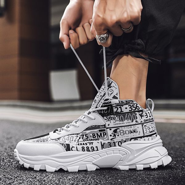 

trend breathable high men fashion casual shoes graffiti lace-up soft bottom comfortable thick bottom keep warm flats shoes