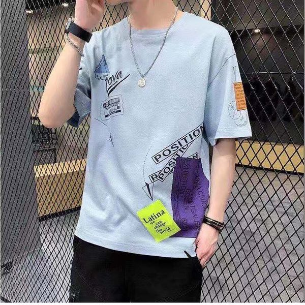 

2021 summer new youth popular personality printing loose five-point sleeve t-shirt fashion casual round neck pullover m-3xl, White;black