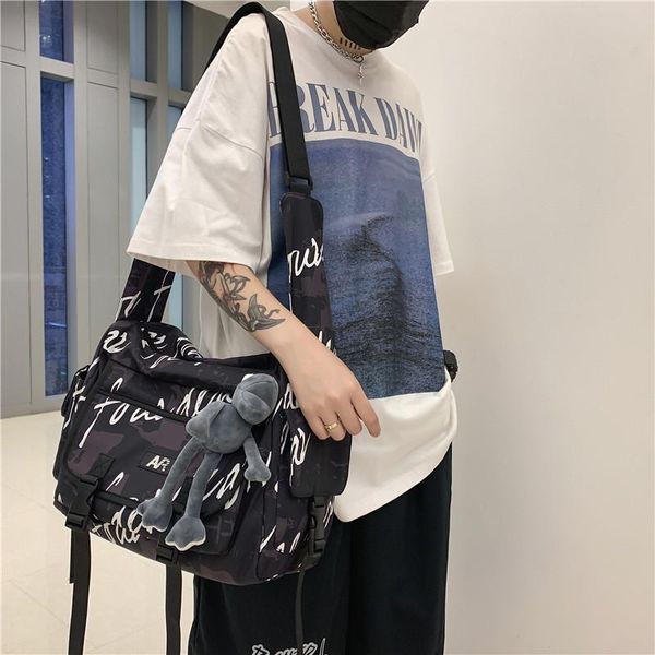 

cross body original aizatly korean female ins fashion solid color graffiti large capacity canvas student school shoulder bag messenger