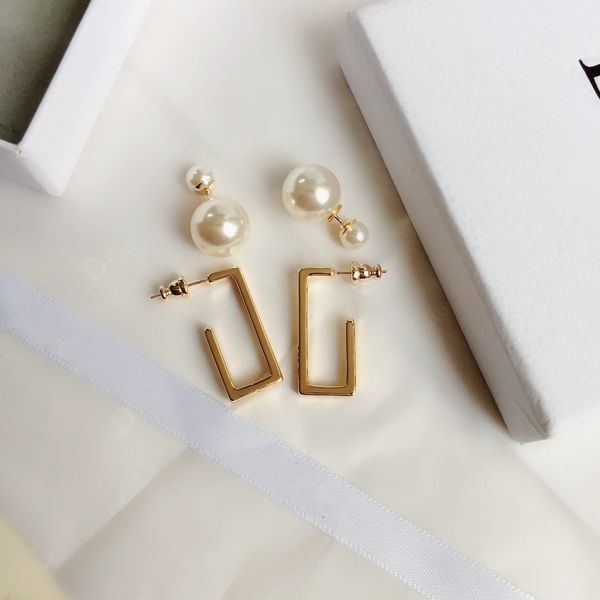 

aaa designer jewelry rectangular pearl earrings female one two band earrings fashion simple, Silver