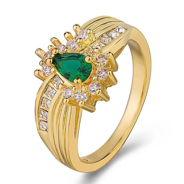 

cluster rings royal green crystal emerald sapphire gemstonds diamonds for women 14k gold color bague jewelry bijoux party accessory gift, Golden;silver