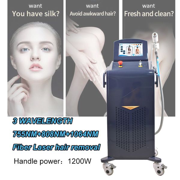 3 em 1 laser de diodo 755 808 1064nm máquina de comprimento de onda de gelo dispositivo de remoção de cabelo rejuvenescimento de pele importados Dilas barras