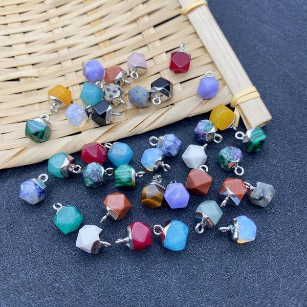 

charms 3 pieces of natural stone pendants multi-faceted sandstone agate amethyst electroplated necklace pendant diy production supplies, Bronze;silver