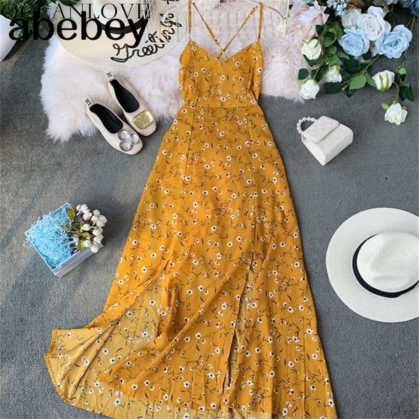 

print a-line backless women dress summer chiffon vestidos bandage long dresses bohemian robe femme 12025 210512, Black;gray
