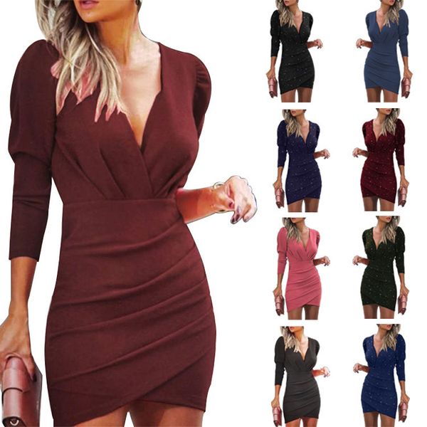 

fine national 2021 waist show thin solid color v-neck long sleeve tight skirt ethnic style nightclub, Red