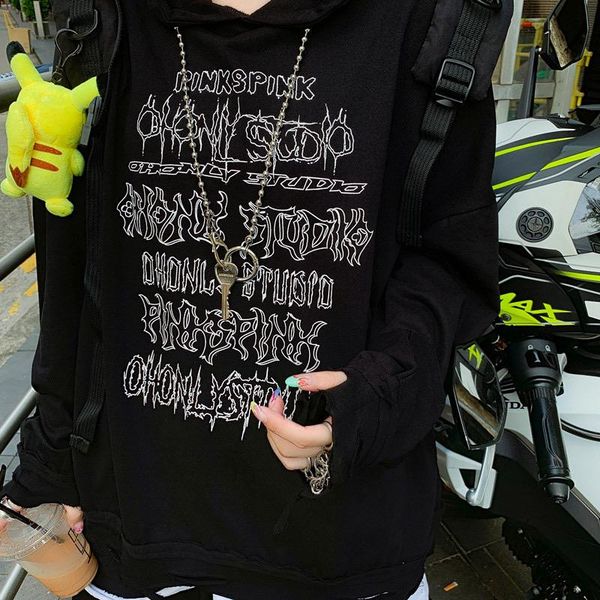 

women's hoodies & sweatshirts harajuku dark series sweatshirt man woman chain necklace letter printed destruction black hip-hop chic st