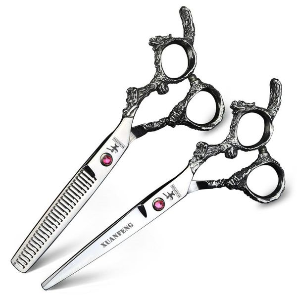 

hair scissors xuan feng 6 inch silver gold dragon handle japan 440c steel thinning and cutting set