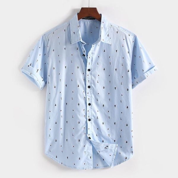 

men's casual shirts camisas para hombre 2021 european american plus size summer style cotton lapel short-sleeved shirt printing, White;black