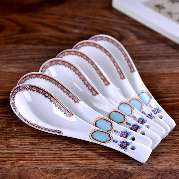 

spoons 6pcs jingdezhen ceramics small bone china tableware rice soup spoon seasoning spices holder chinese kitchen accessories