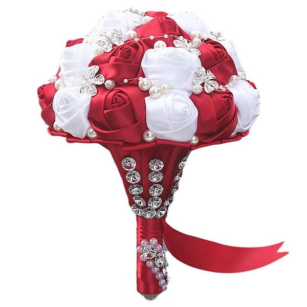 

wedding flowers artificial flower bridesmaid bouquet burgundy red white crystal bridal 2021 style