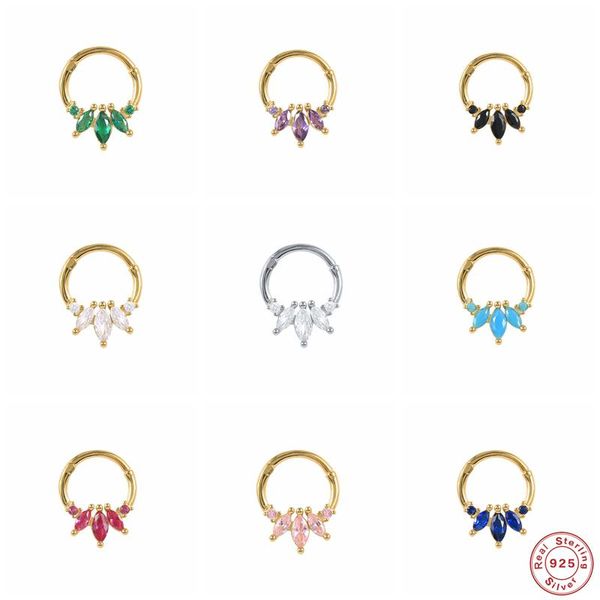 

hoop & huggie gs 925 sterling silver colored pink purple oval zircon piercing earrings for women ear bone buckle cartilage jewelry, Golden;silver