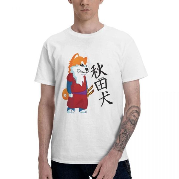 

men's t-shirts akita inu samurai graphic tee basic short sleeve t-shirt funny, White;black