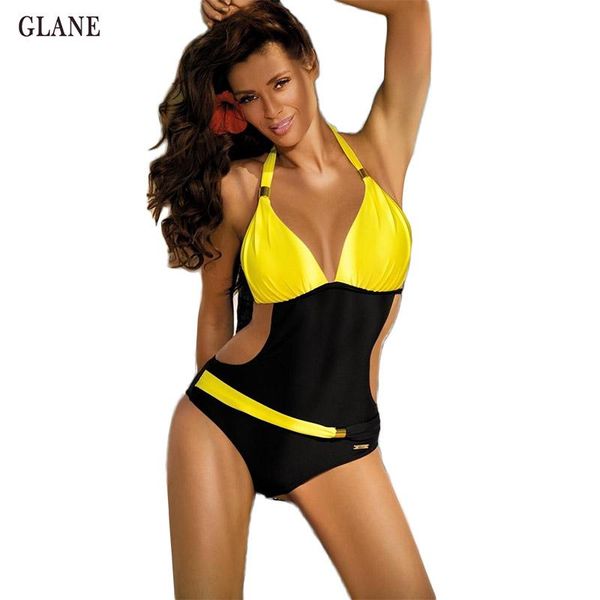 

one-piece suits women swimwear one piece swimsuit halter patchwork monokini push up padded bikini bathing suit