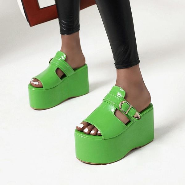 

slippers mnixuan korean fashion summer women slipper sandals woman shoes 2021 peep toe flat platform green solid slides size 46, Black