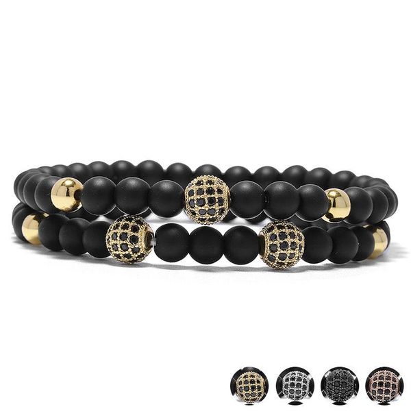 

beaded, strands natural stone bracelet set om mala men's micro pave cz 8mm disco ball charms ladies jewelry viking bijou, Black