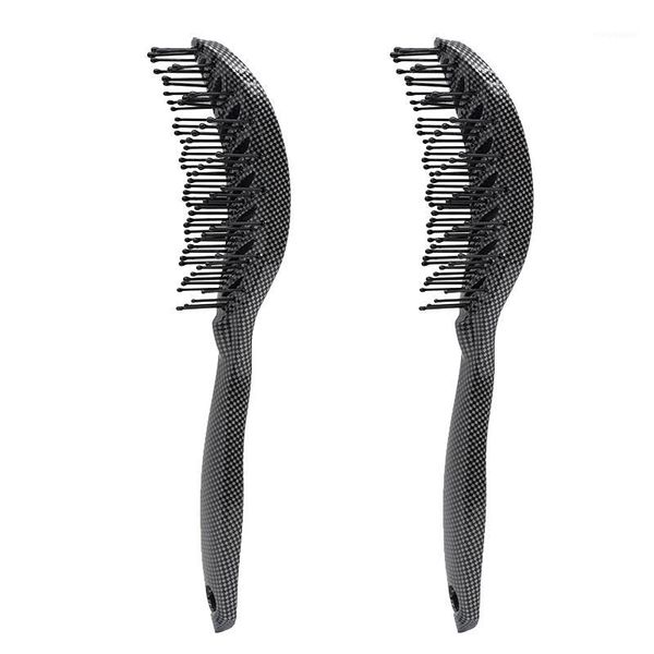 

2pcs curved vent brush, barber blow drying brush with nylon detangling pins, anti-static black white two color detangle1, Silver
