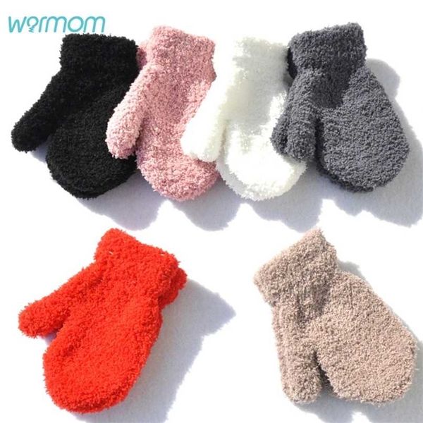 

warmom plush thick warm baby gloves winter plus velvet mittens children kid coral fleece full finger gloves for 1-4y kids gloves 211023, White