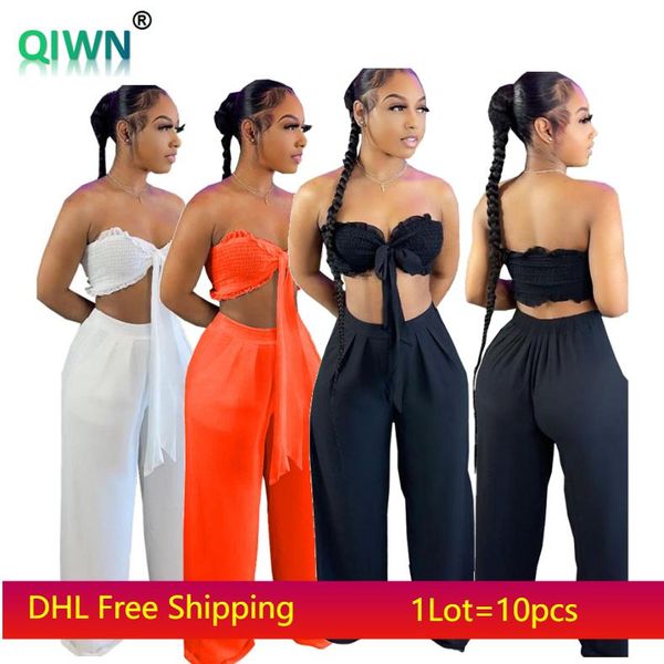 

women's two piece pants summer women crop flare tracksuits sexy&club mesh solid chest wrap+trousers bandage plain 2 pcs set outfits 52, White