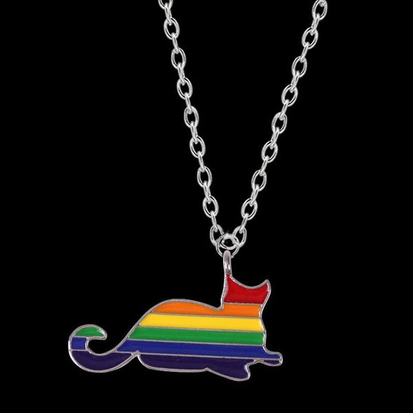 

pendant necklaces fashion animal necklace alloy rainbow cat hip-hop trend men's jewelry gift pendants and wholesale accessories, Silver