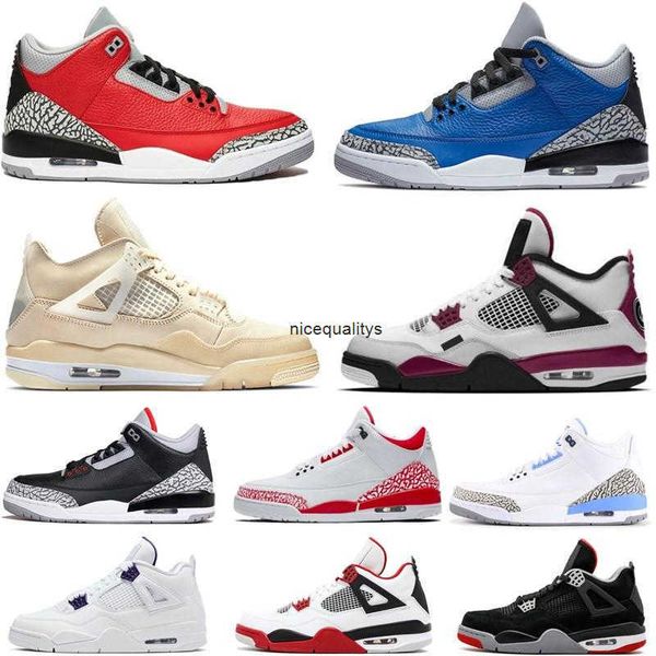 

2021 mens basketball shoes 4 4s union fire red what the neon 3 3s bred black cement royal blue sports sneakers with box