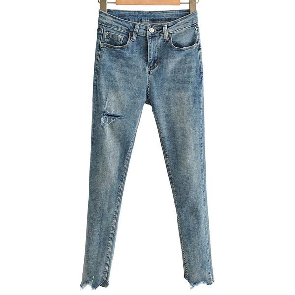 

katara casual skinny jeans women fashion slim broken hole denim pants elegant ankle length female ladies gac women's, Blue