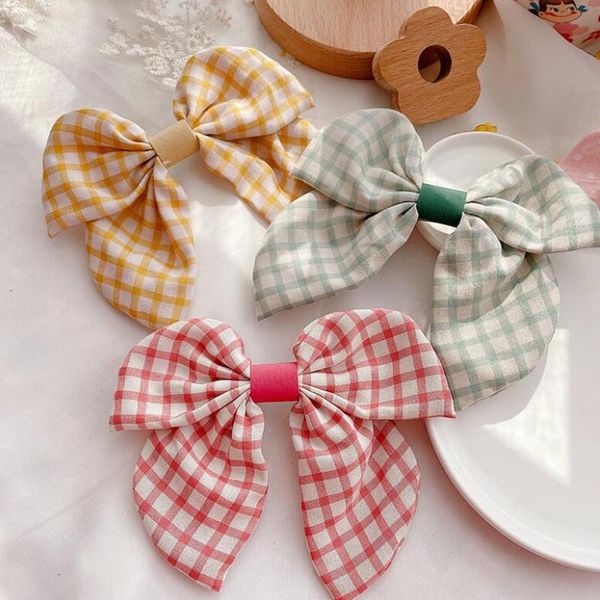 

hair accessories 2pcs high quatity big bow hairpins for girl clip children sweet cotton plaid hairgrip 3colors, Slivery;white