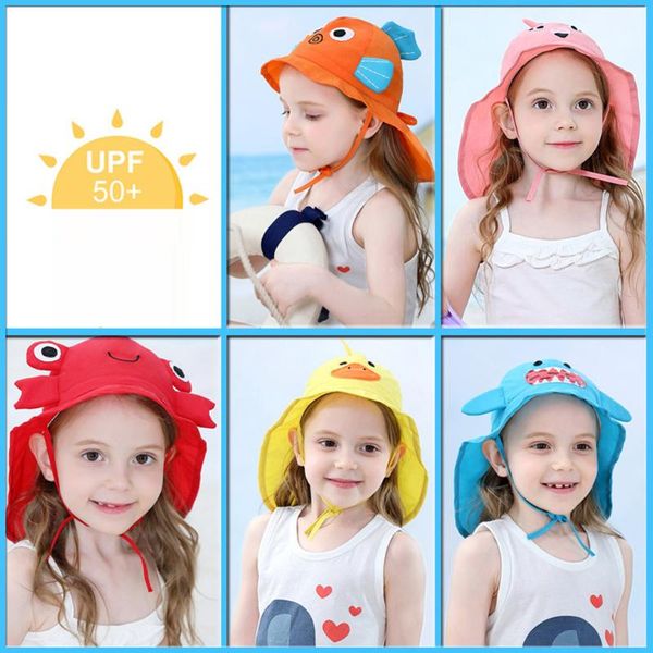 

caps & hats children soft cotton toddler baby kids girls boys summer cartoon ruffles character sun beach sunscreen upf 50+, Yellow