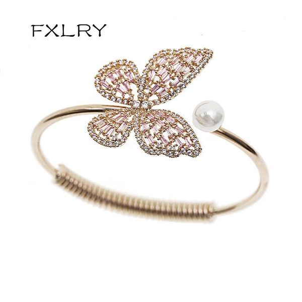 

charm bracelets fxlry trendy jewelry white /gold color cubic zirconia pearl butterfly opening adjustable bracelet for women, Golden;silver