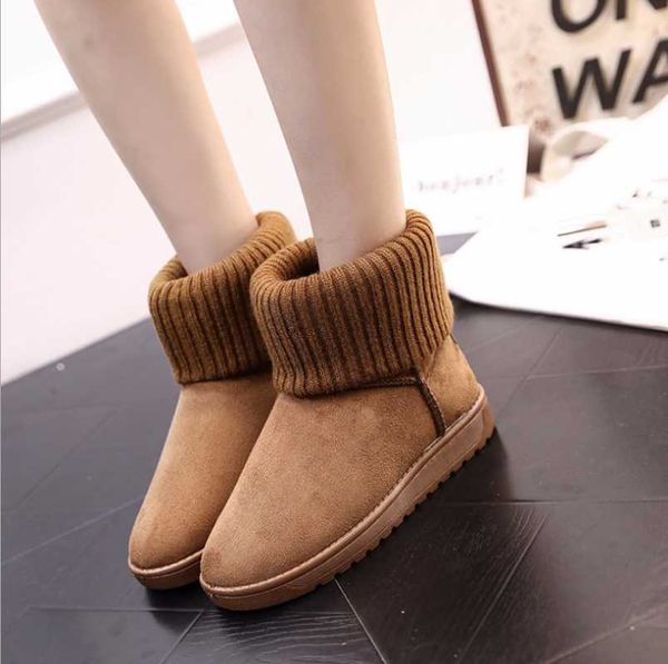 

boots vrouwen snowboots platte korte pluche dames stretch breien wol bont gevoerde laarzen warm winter enkel vrouw scho, Black