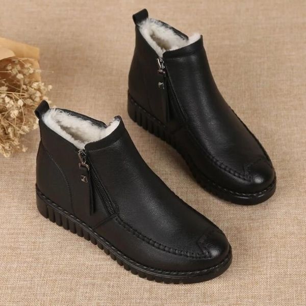 

boots classical style women winter woman leather flat ankle snow, Black