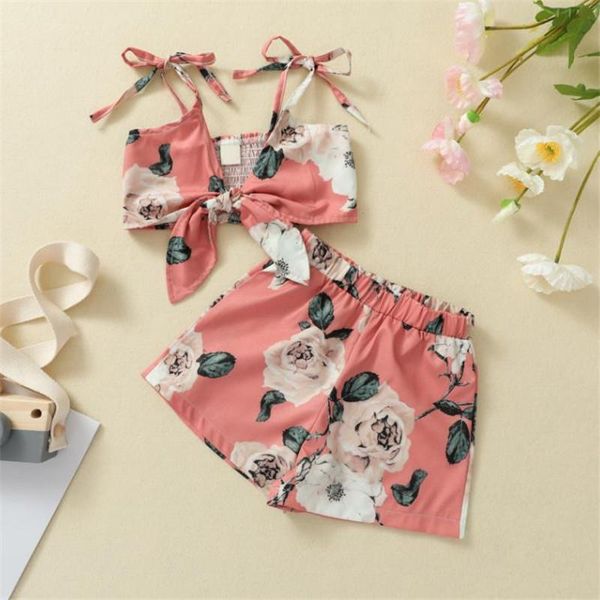 

clothing sets girls casual two-piece clothes set dark pink deep v-neck camisole and elastic waist shorts fashion summer 6months-4 year, White