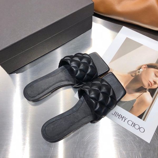 

with fashion low-heeled square head flat weave one word slippers lazy female wear outside beach sandals and, Black