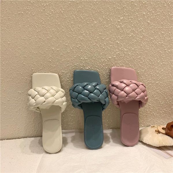 

slippers 2021 fashion female women flat weave slides sandal ladies house outdoor beach lady shoes woman home flip flops, Black
