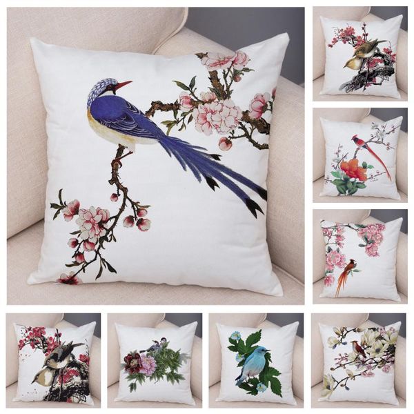 

cushion/decorative pillow super soft plush watercolor lovely birds flower robin tit finch goldfinch sparrow berries tufted cushion cover cas