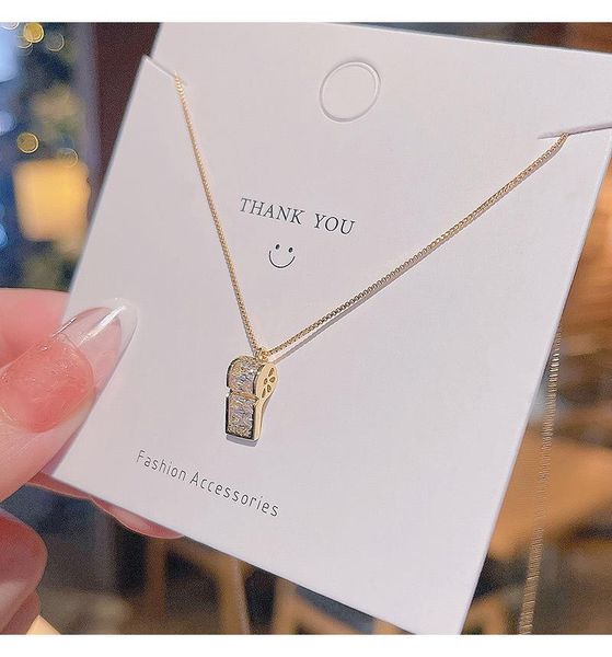 

pendant necklaces trendy korean version of the design sense whistle micro-inlaid zircon endant simple fashion titanium steel necklace female, Silver