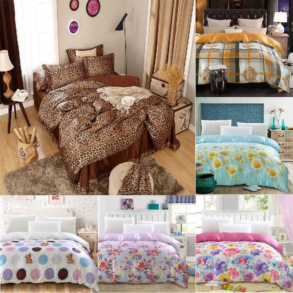 

leopard print silk bedding quilt cover pillow cover four piece set