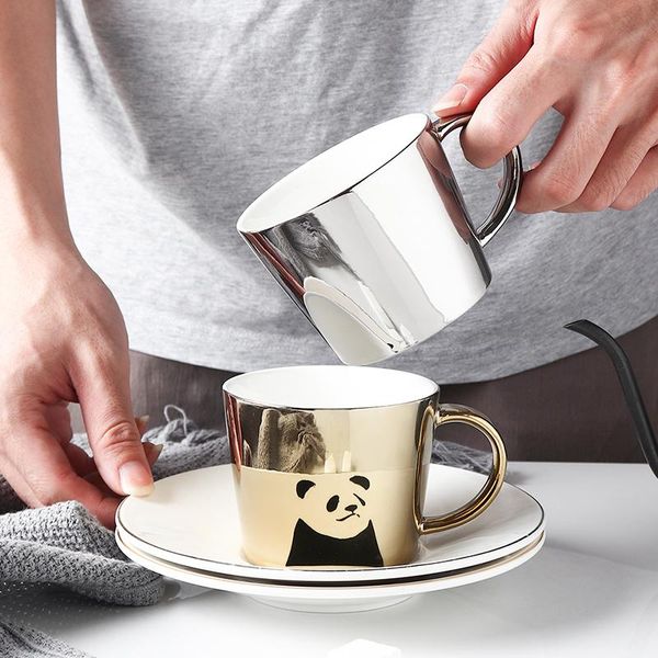 

mugs ceramic mark coffee cup zebra mirror with reindeer handle creative ins nordic afternoon tea reflection simple panda gold