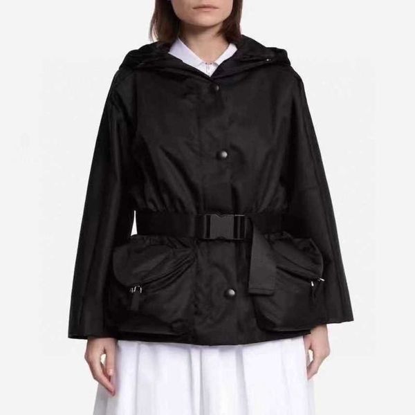 

women et hooded coat parkas spring autumn style with belt slim corset for lady outfit ets pocket outsize classcia windbreaker coats, Black
