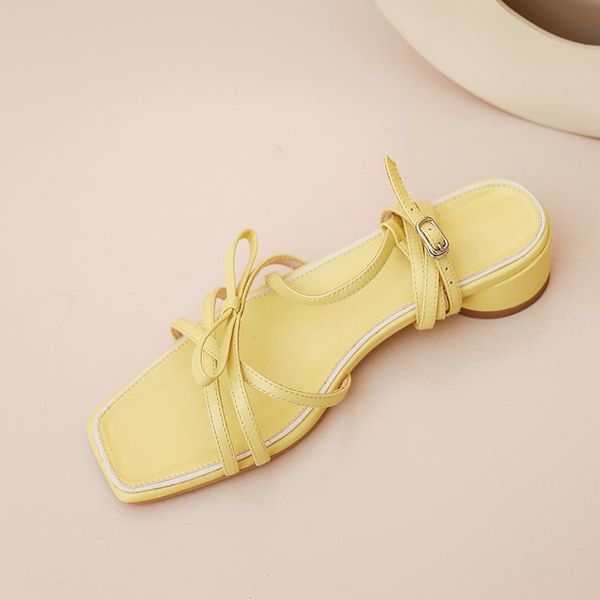 

band sandals for women 2cm heel buckle pink yellow square open toe shoes elegant women's size 33-44, Black
