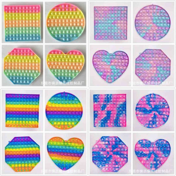 

20cm square circle heart octagon fidget toys popet bubble popper giant large macaron rainbow bubbles popper board anti anxiety kids finger p